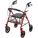 Four Wheel Rollator Rolling Walker with Fold Up Removable Back Support, Red