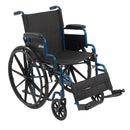 Blue Streak Wheelchair with Flip Back Desk Arms, Swing Away Footrests, 18" Seat