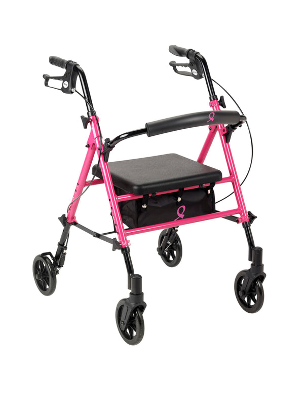 Breast Cancer Awareness Adjustable Height Rollator Rolling Walker, Pink