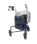 3 Wheel Rollator Rolling Walker with Basket Tray and Pouch, Flame Blue