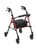 Adjustable Height Rollator Rolling Walker with 6" Wheels, Red