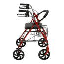 Four Wheel Rollator Rolling Walker with Fold Up Removable Back Support, Red