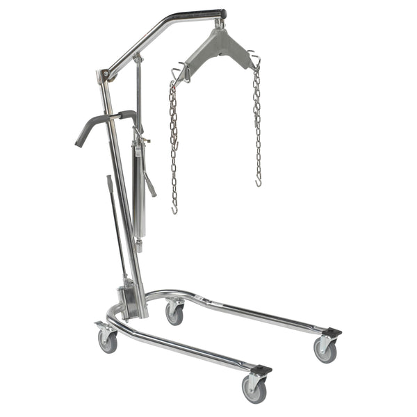 Hydraulic Patient Lift with Six Point Cradle, 5" Casters, Chrome