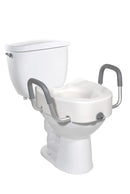 Premium Plastic Raised Toilet Seat with Lock and Padded Armrests, Elongated