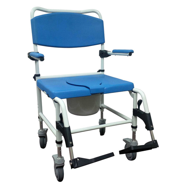 Aluminum Bariatric Rehab Shower Commode Chair with Two Rear-Locking Casters