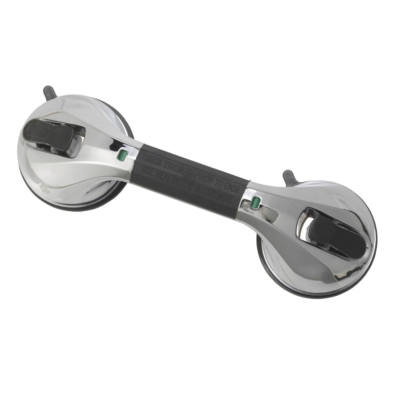 Suction Cup Grab Bar, 12", Chrome and Black