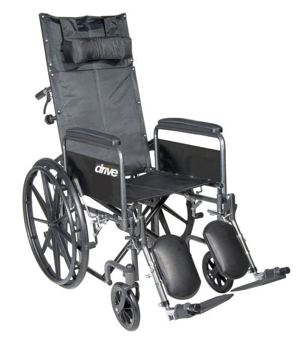 Silver Sport Reclining Wheelchair with Elevating Leg Rests, Detachable Full Arms, 20" Seat