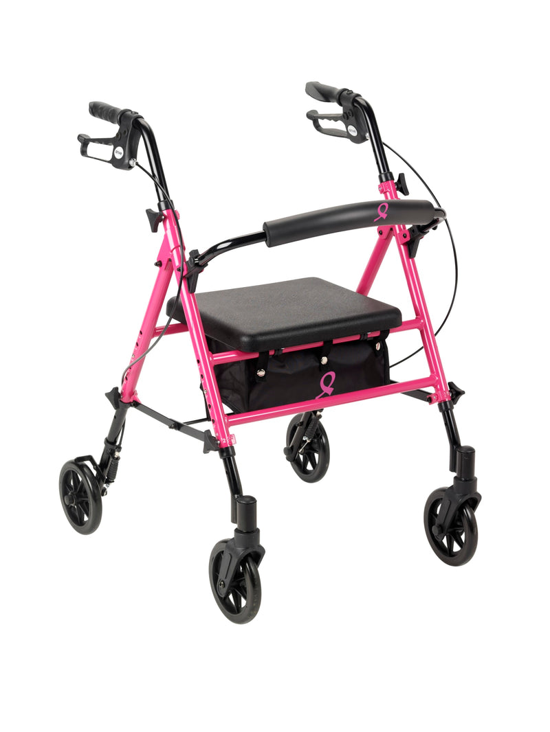 Breast Cancer Awareness Adjustable Height Rollator Rolling Walker, Pink