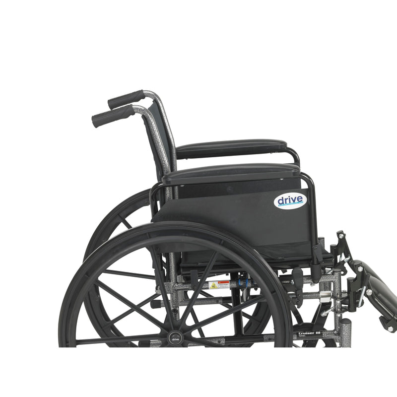 Cruiser III Light Weight Wheelchair with Flip Back Removable Arms, Full Arms, Elevating Leg Rests, 18" Seat