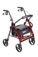 Duet Dual Function Transport Wheelchair Rollator Rolling Walker, Burgundy