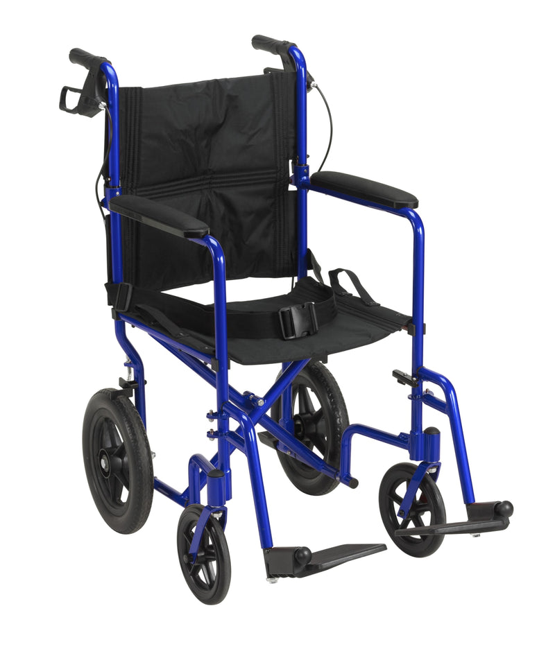 Lightweight Expedition Transport Wheelchair with Hand Brakes, Blue