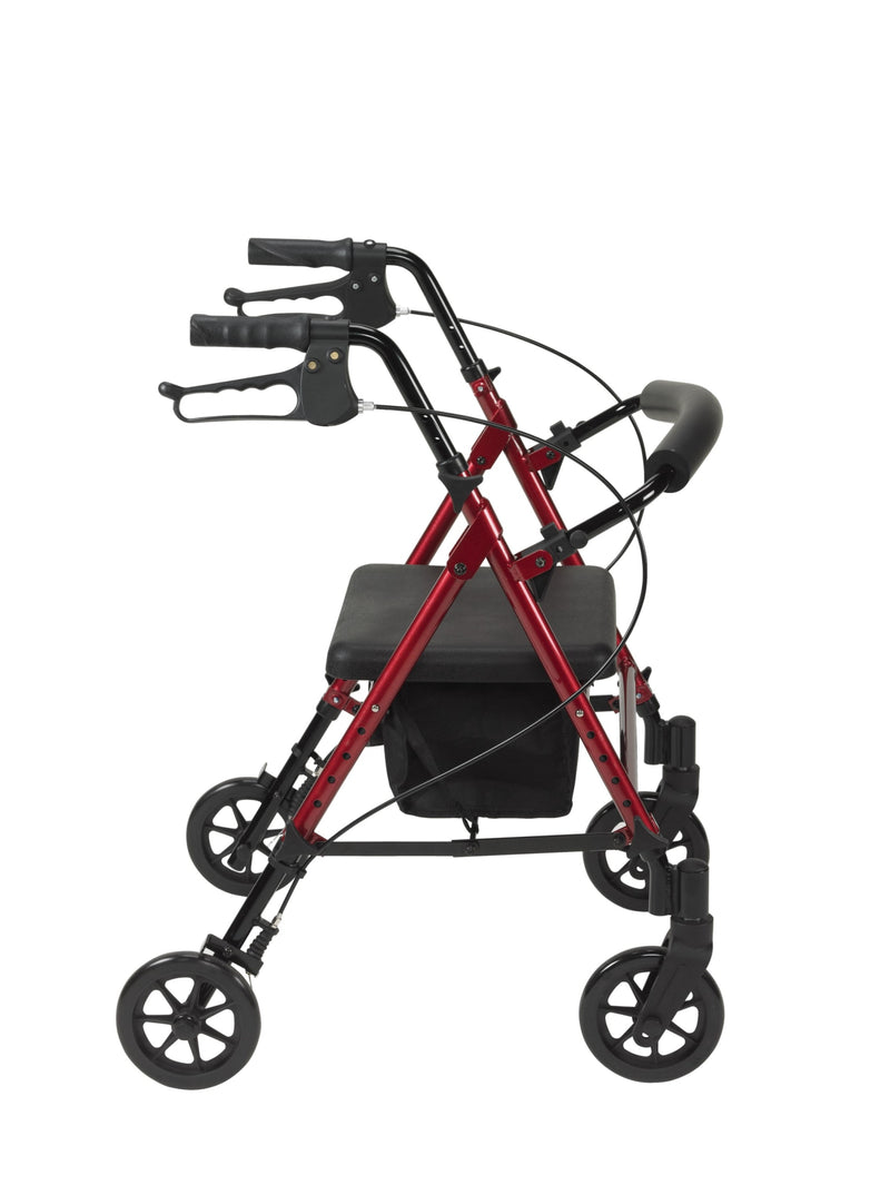 Adjustable Height Rollator Rolling Walker with 6" Wheels, Red