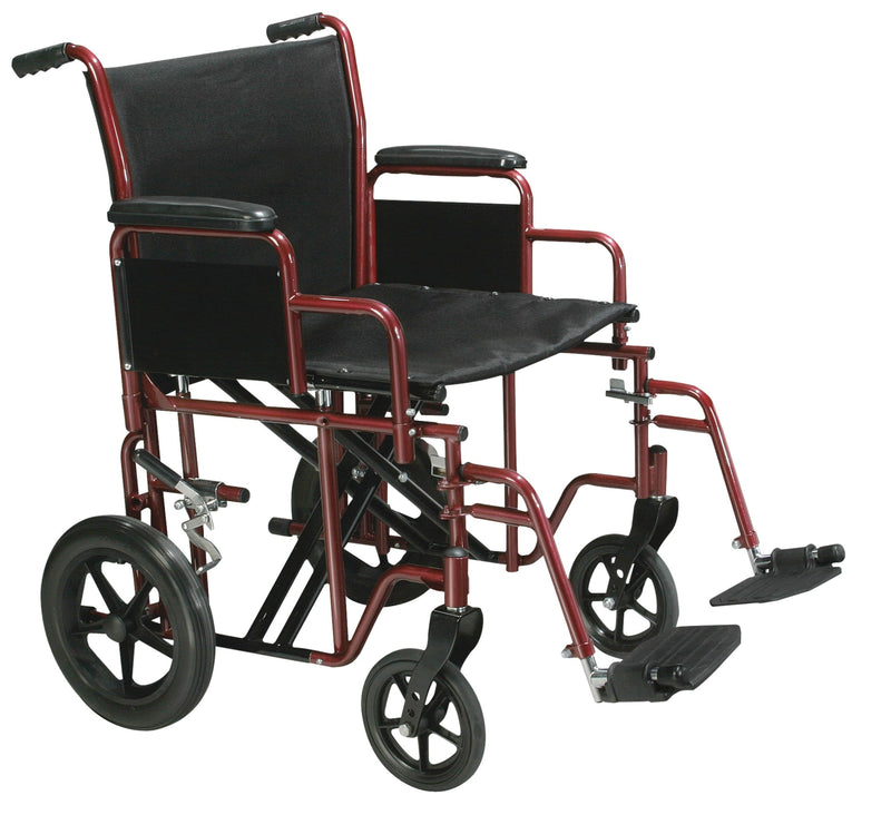 Bariatric Heavy Duty Transport Wheelchair with Swing Away Footrest, 20" Seat, Red