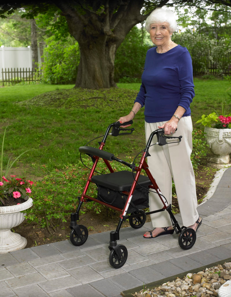 Adjustable Height Rollator Rolling Walker with 6" Wheels, Red