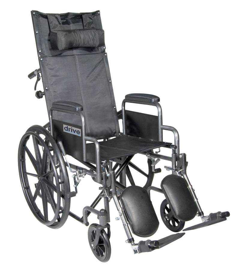 Silver Sport Reclining Wheelchair with Elevating Leg Rests, Detachable Desk Arms, 18" Seat