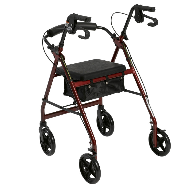 Aluminum Rollator Rolling Walker with Fold Up and Removable Back Support and Padded Seat, Red